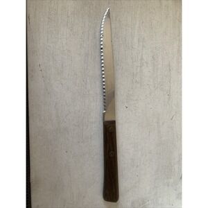 Forgecraft USA Steak‎ Knife Serrated Stainless Steel Wood Handle Vintage 8.25in